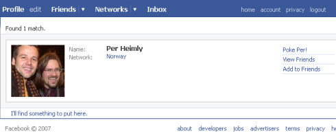 Per Heimlys profil på Facebook.